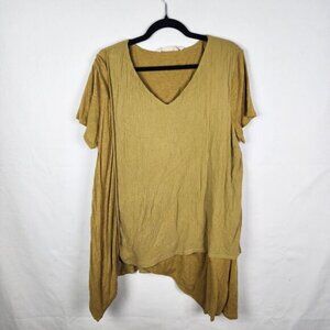 Soft Surroundings Neroli Cotton Gauze Lagenlook Asymmetrical  Top Chartreuse Lg